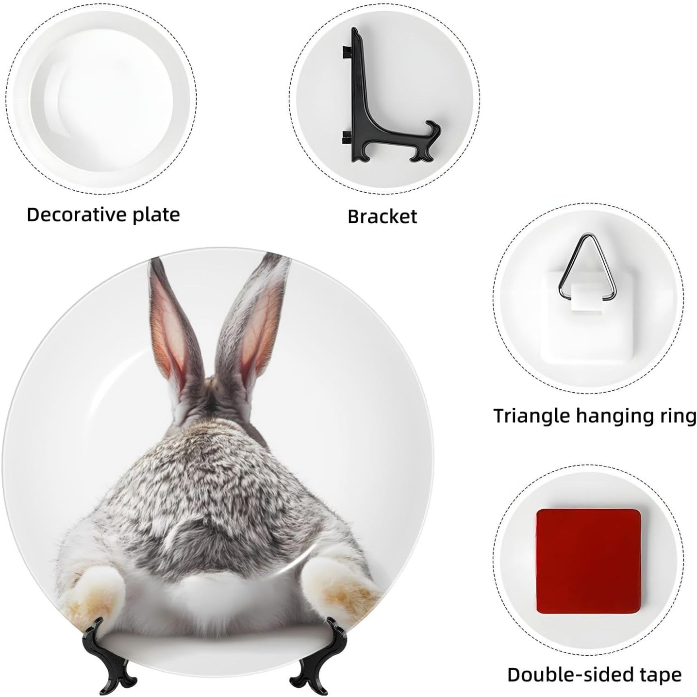 Grey Rabbit Bunny Tail Style Ceramic Plate Display Home Display With Stand Wall Hanging Plate For Home Decor 10 Inch