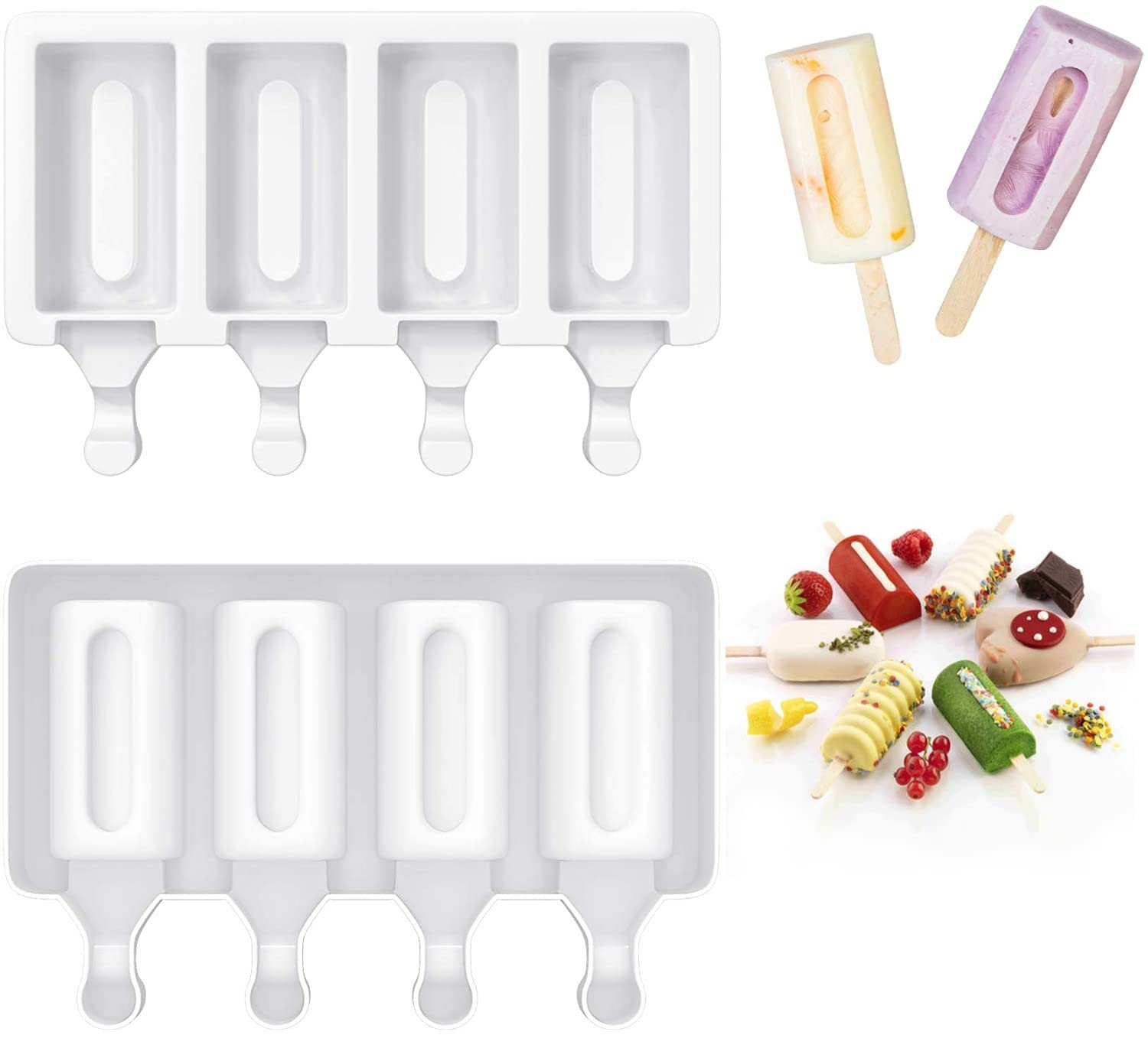 Yuniverse 4 Cavity 3D Popsicles Molds, Homemade Cake Pop Mold Cakesicle Molds Silicone Popcical Mold - 19.5 x 11.4 x 2.4 CM (1 PIECE)