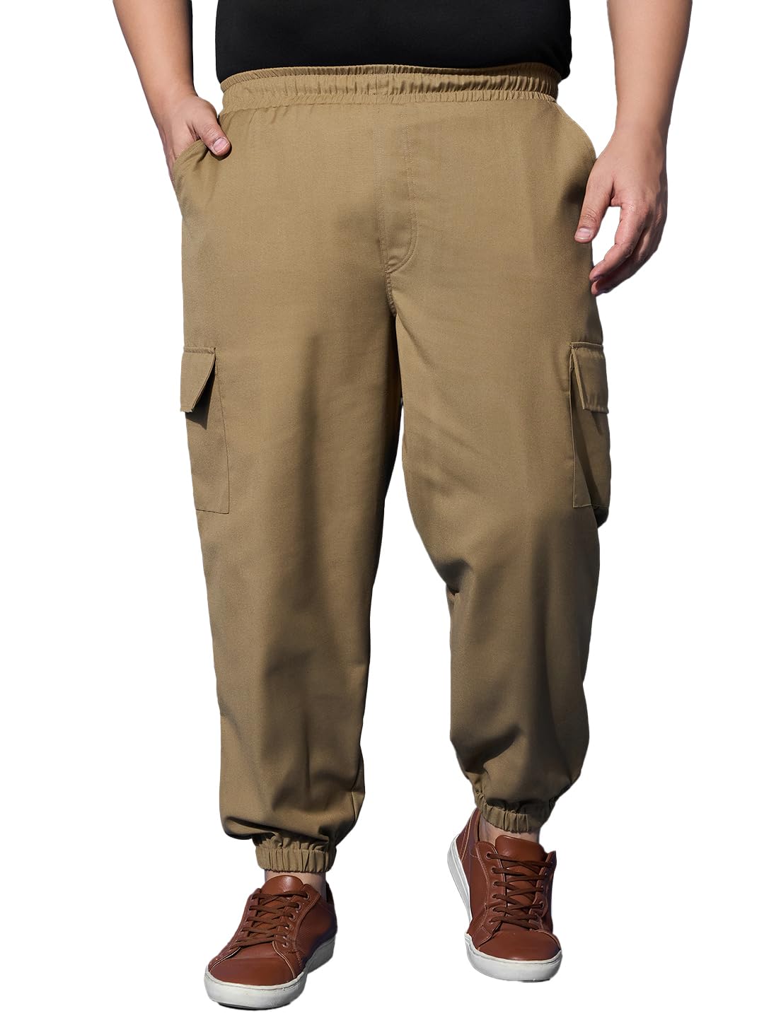 bigbanana Men Plus Solid Khaki Trouser-picture-28