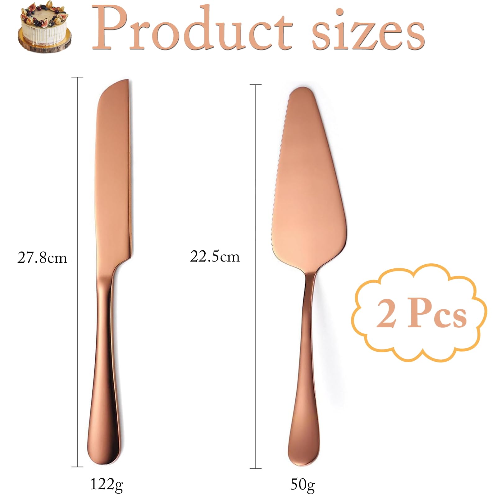 NAMIC 2 Piezas Juego de Cuchillo Y Servidor para Pastel de Boda, Juego de Corte de Primera Calidad, Corte de Pastel para Fiesta Cumpleaños Celebración (Oro Rosa)
