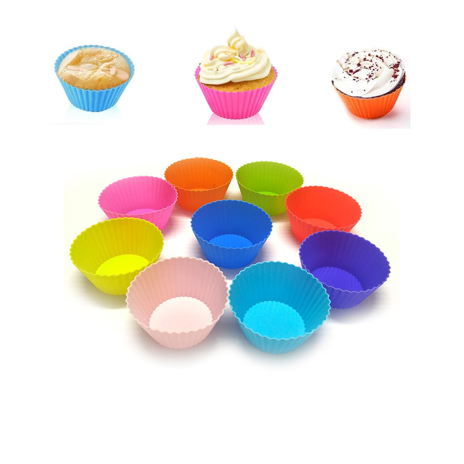 27 Pack Silicone Cupcake Cases, Silicone Muffin Cases, Reusable Nonstick Baking Cups, Dishwasher Safe Silicone Cupcake Moulds for Muffins, Cakes, Ice Creams, and Puddings