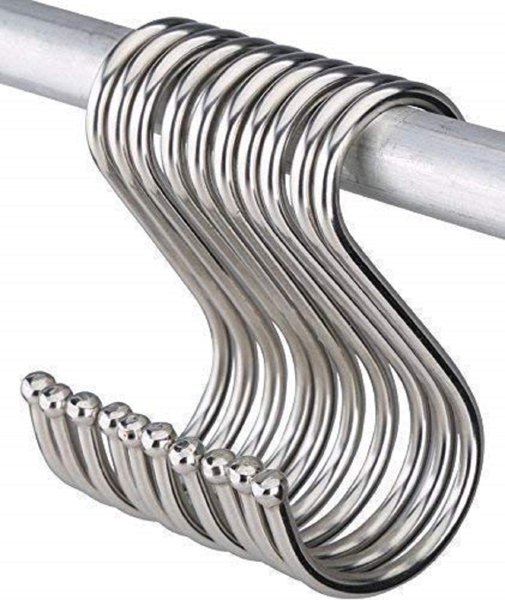 Round S Hooks - Kitchen Pot Racks Hook 10 Pack Set - Heavy Duty S Shaped Clothing Hangers - Fits Utensil Organizer Rack Hanger Bar - Outdoor Garage Home Storage Organization