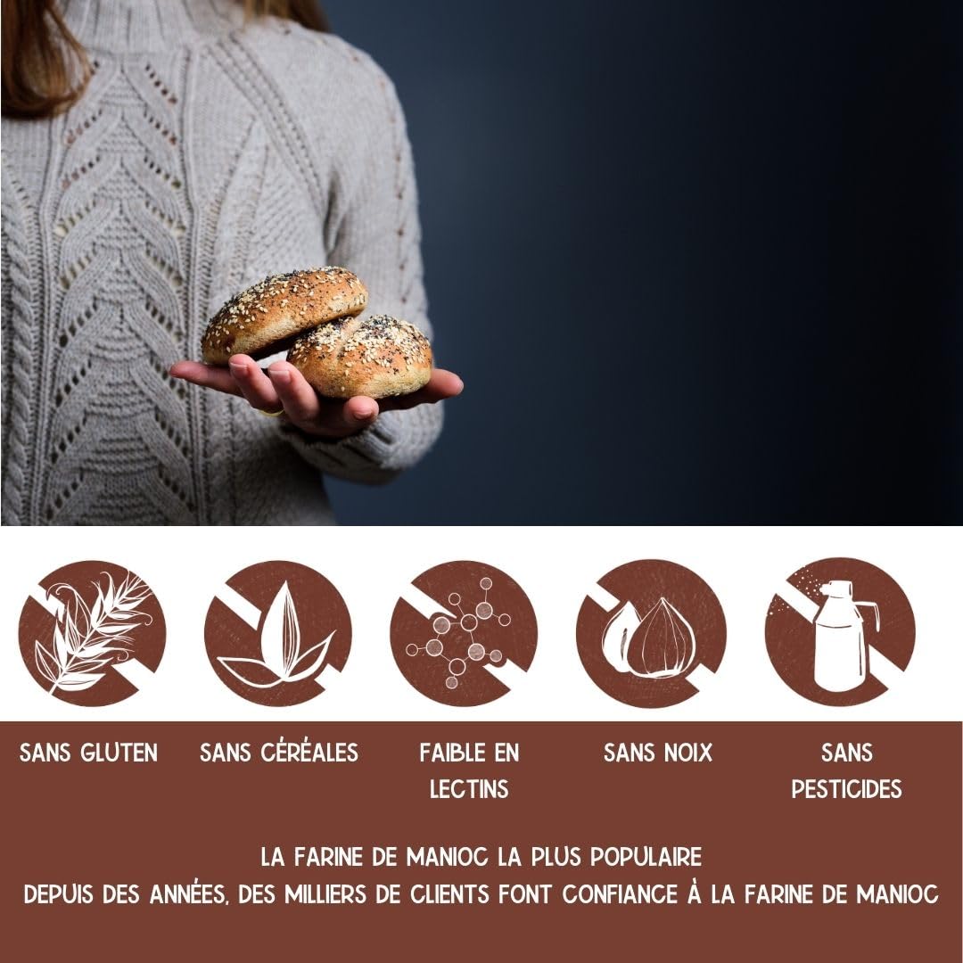 Ruut Farine de Manioc 1kilo / 100% Naturelle – Farine sans Gluten – Paléo, Végétalien – Cuisson sans Noix ni Céréales – Convient au Protocole AIP – Faible en FODMAP – Substitut farine sans Additifs