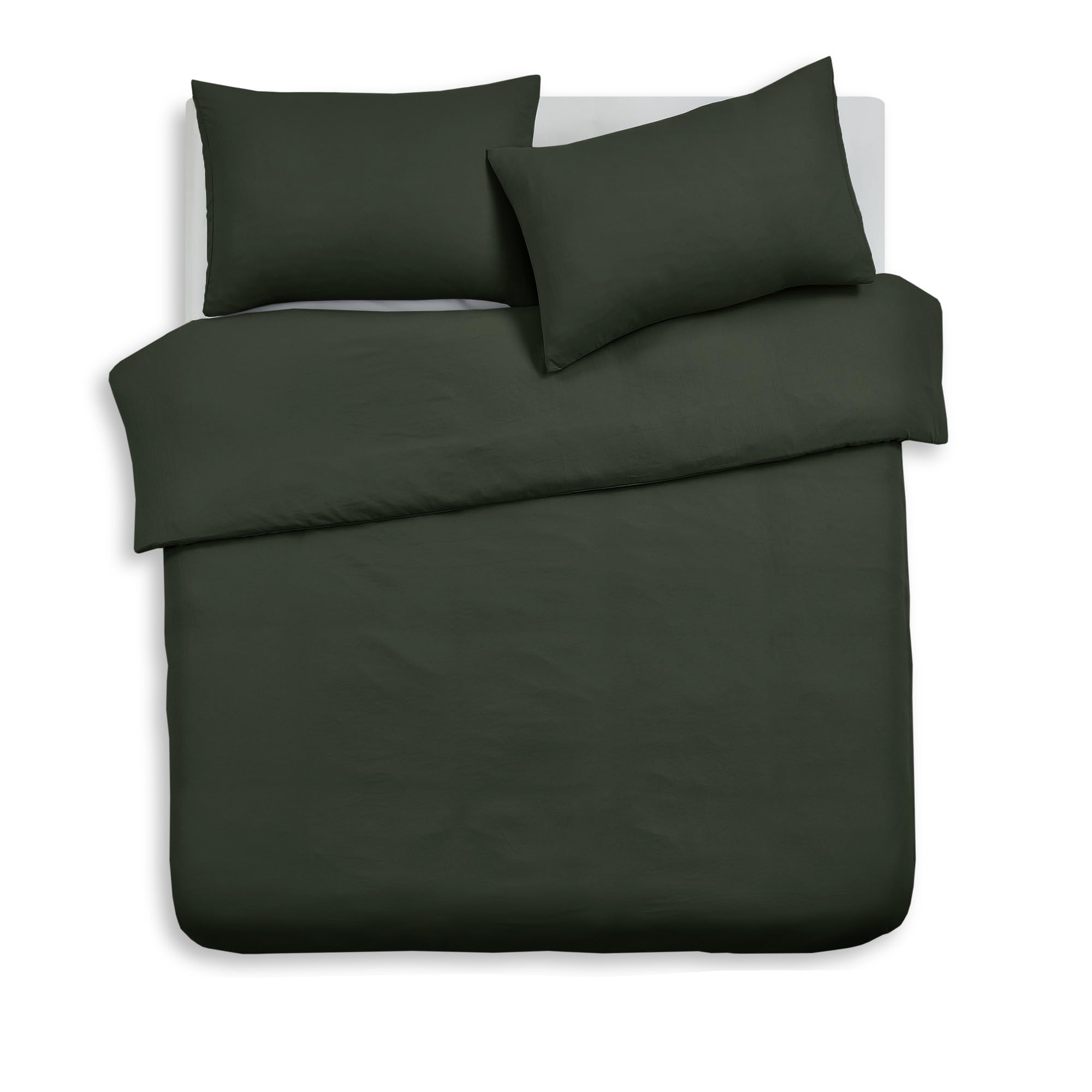 Velosso Plain Dye Double Duvet Cover Set, Soft 3 Piece Bedding Set with 2 Pillowcases, Button Closure (Olive) โ image 1