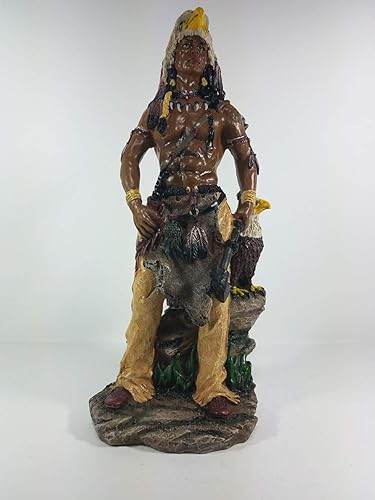 Miniatura 1 de Figura de escultura de guerrero indio con águila de 11 pulgadas