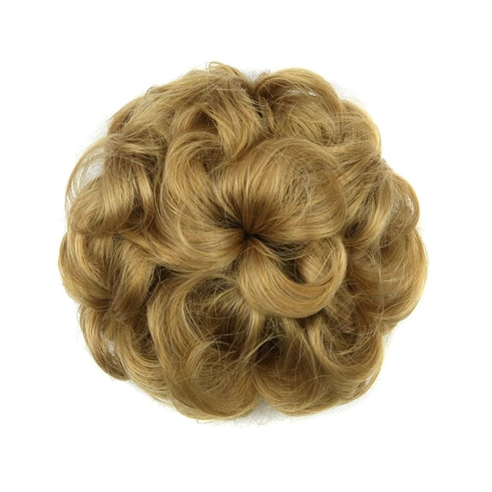 QRSTUVXZY Synthetic Hair Scrunchies Curly Chignon Rubber Band Bun Donut Roller Hairpieces for Women(Bee Gold)