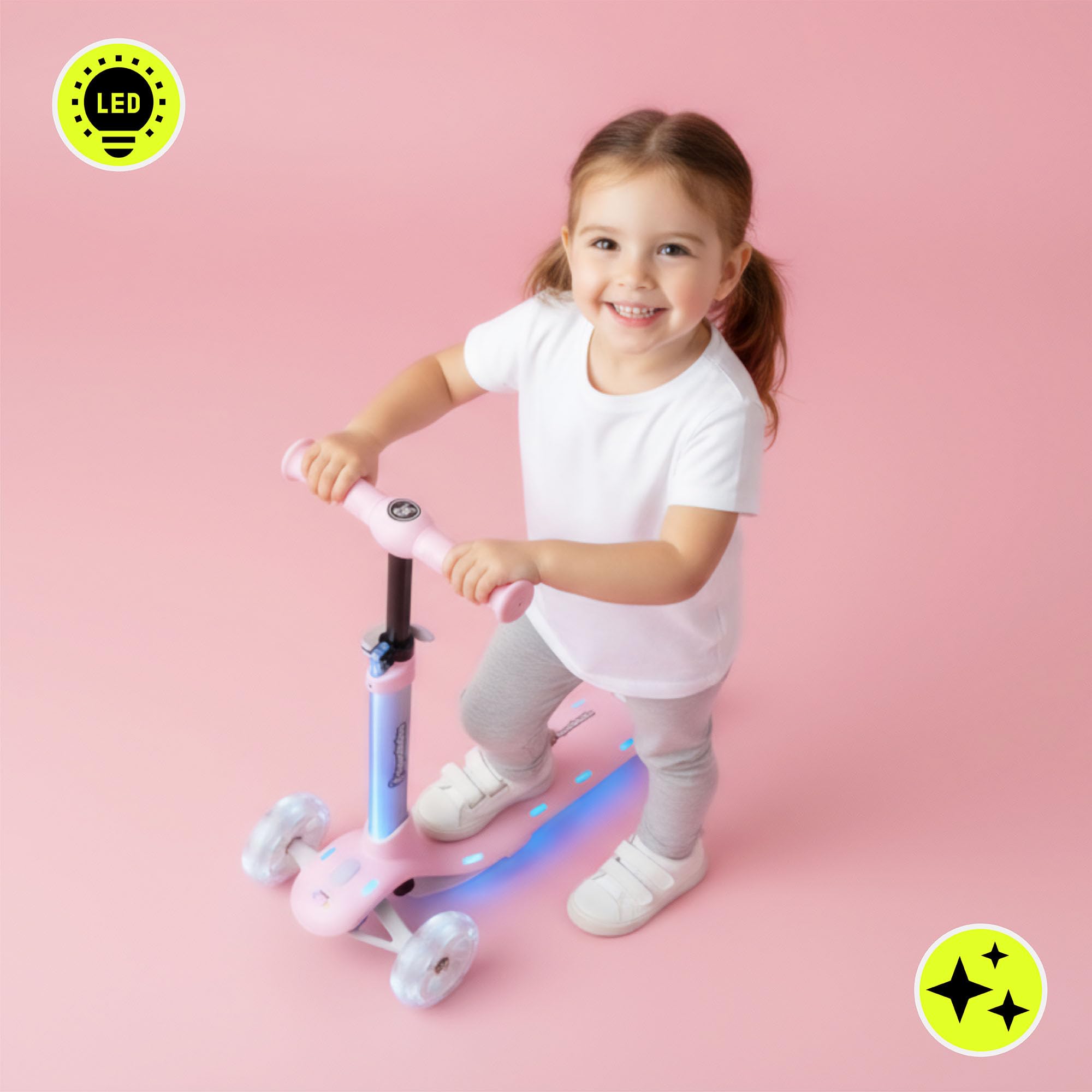 HyperMotion- Monopattino a tre ruote per bambini, 3-8 anni, con illuminazione