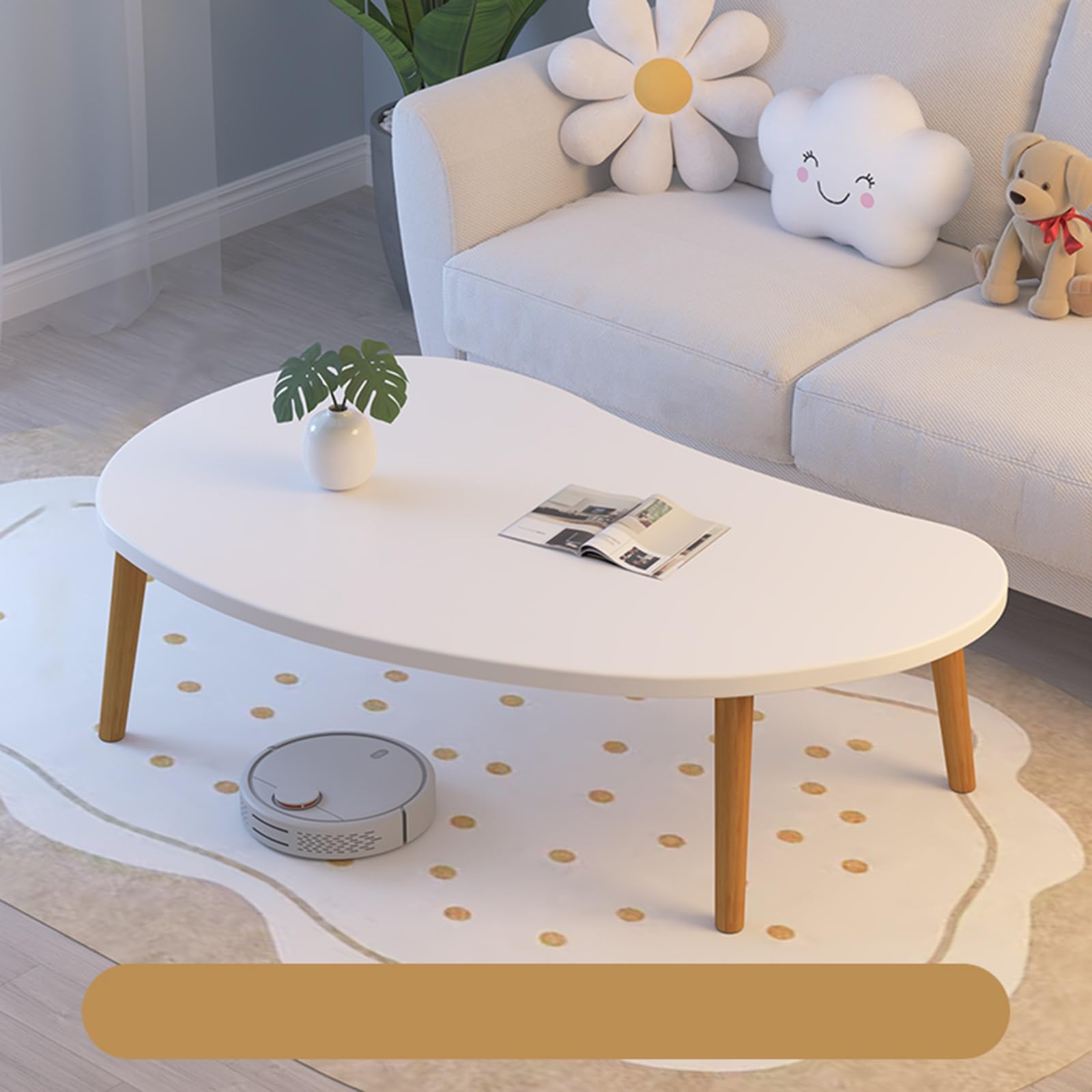 Table basse ronde blanche moderne 100x50x50 cm avec coins doux pour salon et bureau
