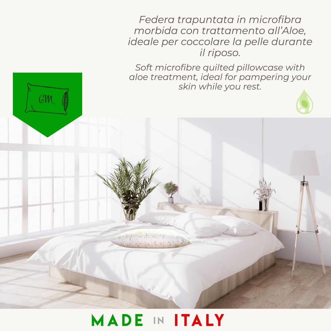 GM COPPIA Cuscini Letto Guanciali per Dormire Imbottiture Standard Antiacaro Anallergico Traspirante per letto Matrimoniale Singolo con Federa Aloe Lavabile Made in Italy