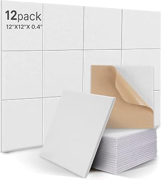 12pcs Acoustic Absorption Panels,High Density Self-adhesive Soundproofing Panel,30x30x1cm,Acoustic Insulation Panels for Children Fire Prevention.Recording Room,Offices,Wall DecorationWhite