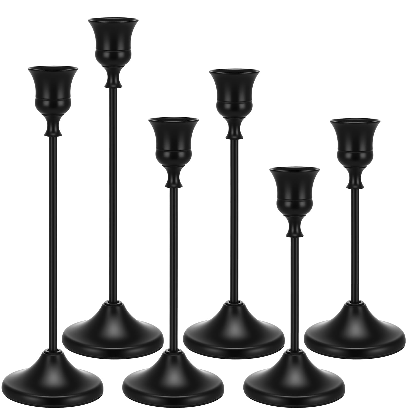 6 Pcs Candle Holders Candlestick, Metal Candle Stand Holder Retro Pillar Candle Holder for Home Party Living Room, Wedding Thanksgiving Christmas Advent Dinning Table Mantel Decoration(Black)