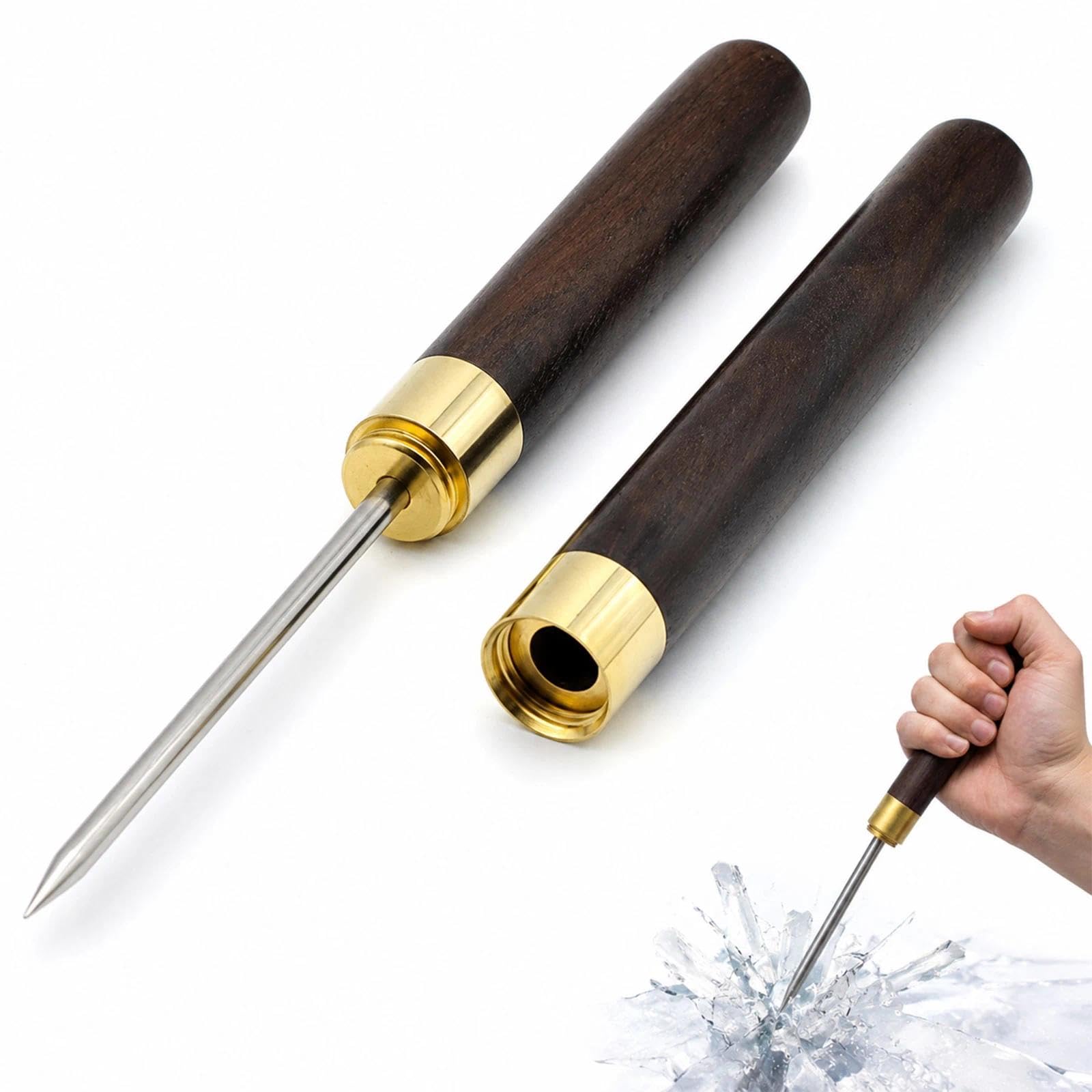 9 Inch Stainless Steel Ice Pick with Safety Wooden Cover, Heavy Duty Ice Crusher Breaker for Cocktails, Whisky, Barware, Kitchen & Craft Use