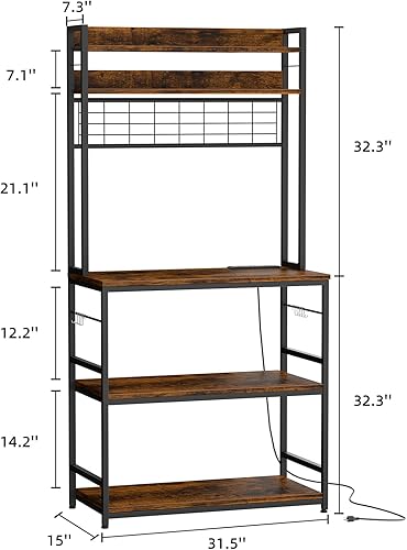 Miniatura 3 de JAMFLY Estante para hornear de cocina con toma de corriente, gabinete de barra de café, estantes de cocina con gabinete de almacenamiento, soporte