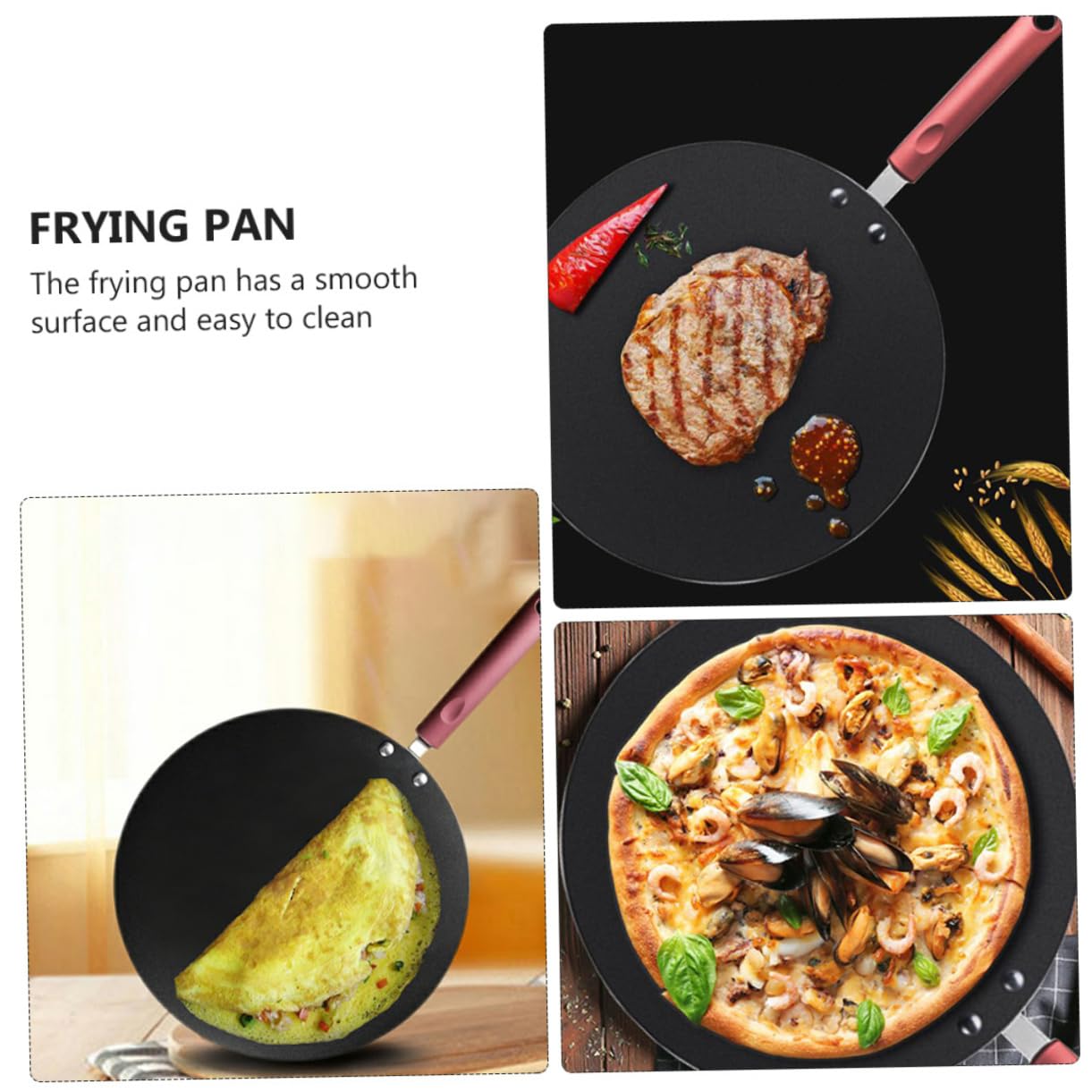 STOBAZA Non Stick Omelette Pan for Pizza and Pancakes Versatile Kitchen Frying Pan for Home Cooking and Heat Resistant for Outdoor Activities Finish