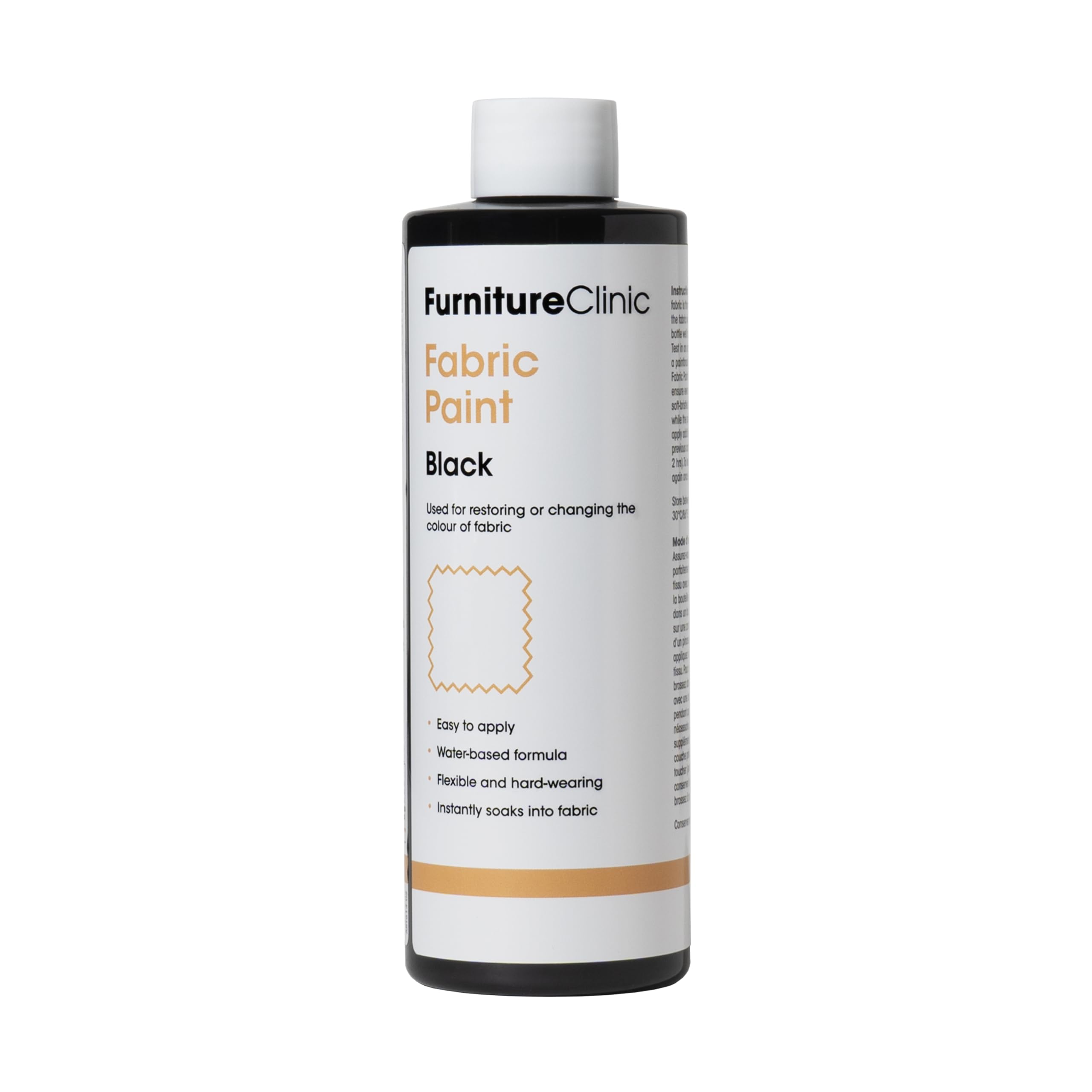Furniture Clinic Stofffarbe – zum Wiederherstellen oder Ändern der Farbe von Polstern, Wohntextilien, Autoinnenräumen – einfach zu verwenden – funktioniert auf allen Stoffen (Schwarz, 250 ml)