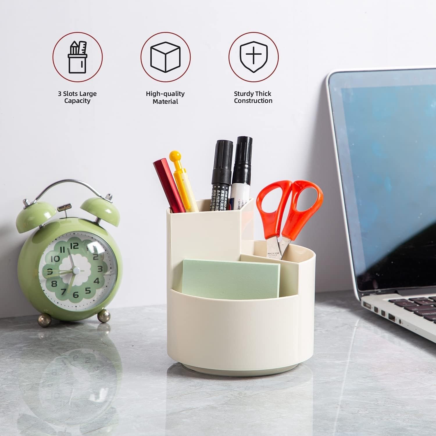 Organizzatore Scrivania Portapenne per Matita da Scrivania 3 Slot Organizzatori Rotanti A 360 Gradi Organizer Bianco Ufficio