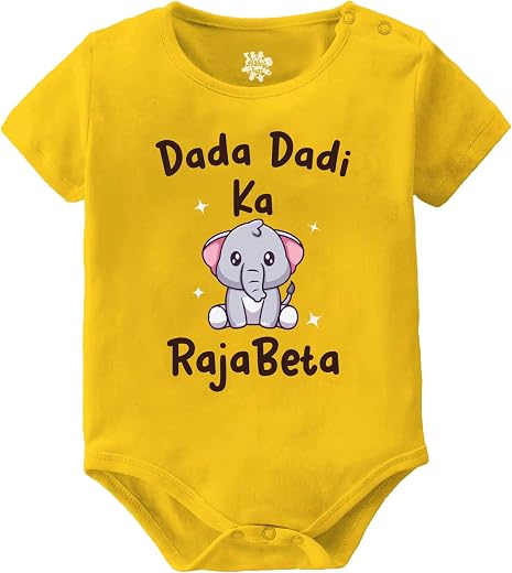 Baby Buzz Newborn Clothes For Baby Boy Dada Dadi ka Raja Beta Cotton Dress Bodysuit Romper