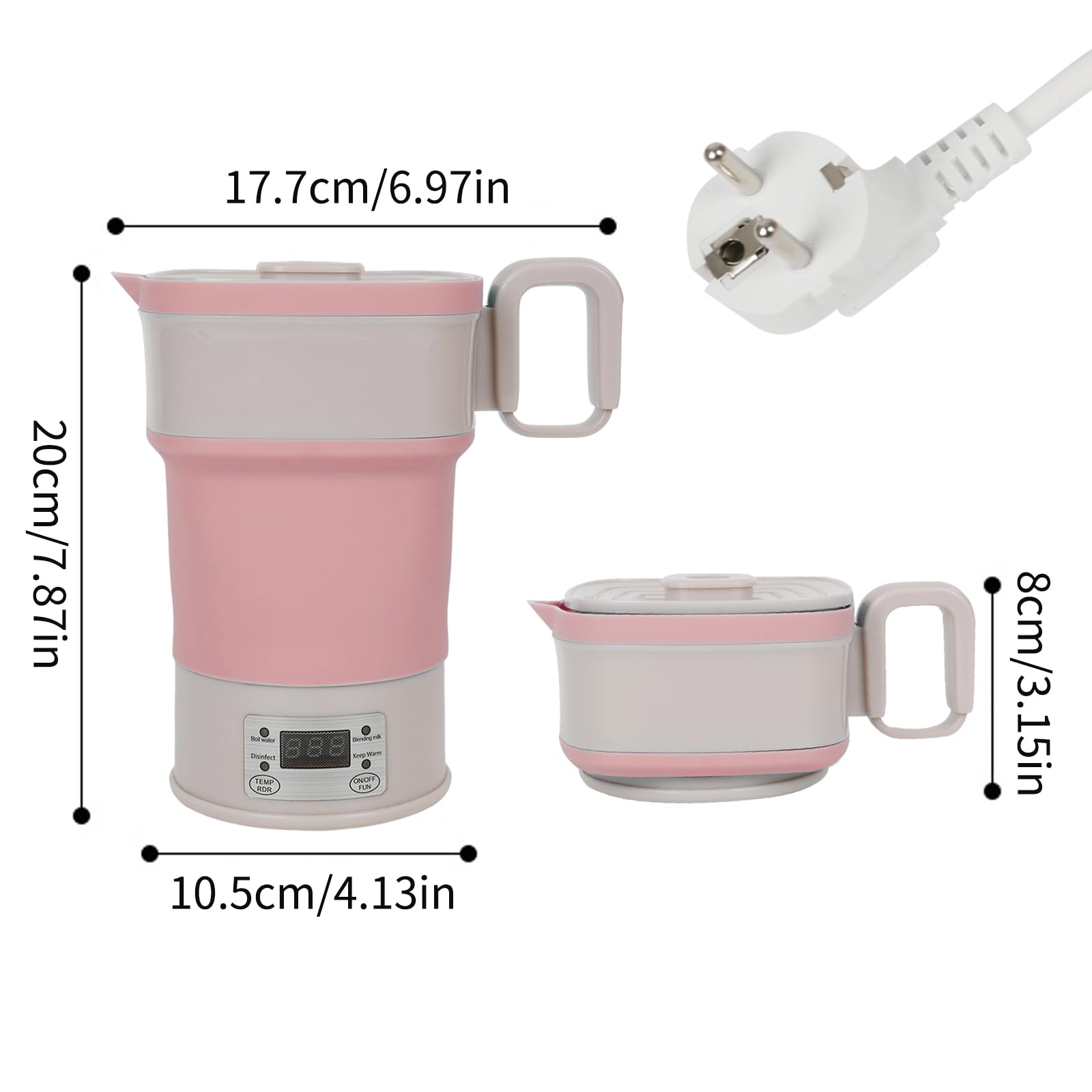 800ml Faltbarer Elektrischer Wasserkocher, Tragbarer Camping Wasserkocher, Mini Reisewasserkocher aus Silikon, BPA-frei, Klein Heißwasserkocher Wasserkessel für Camping, Reise, Wandern, Outdoor (Rosa)