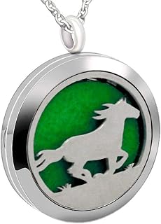 Essential Oil Diffuser Necklace,Perfume Stainless Steel Aromatherapy Horse Locket Pendant with 24" Chain & 8 Pads, Birthday Christmas Jewelry Gift for Women Men