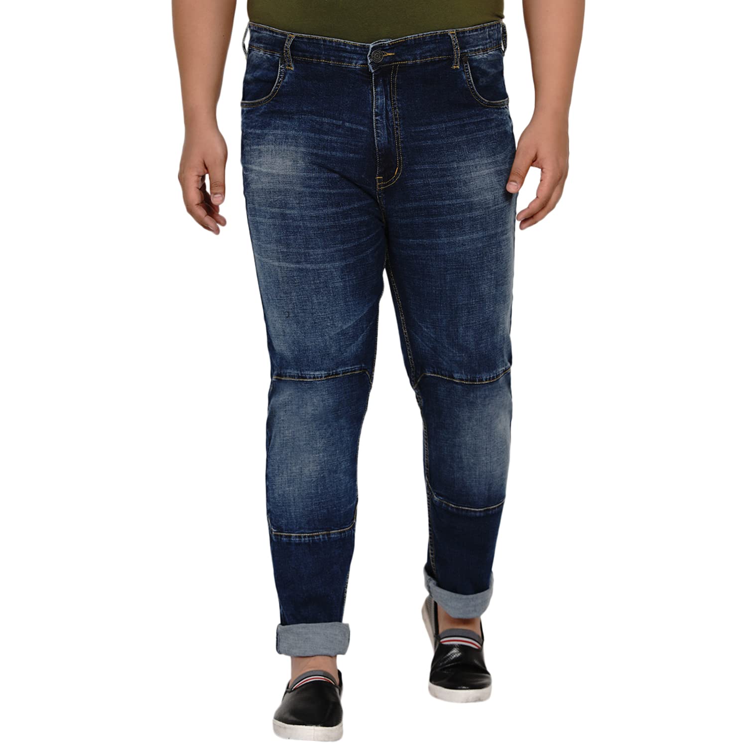 Plus Size Men Regular Fit Mid-Rise Clean Look Stretchable Blue Jeans (JPJ12186)