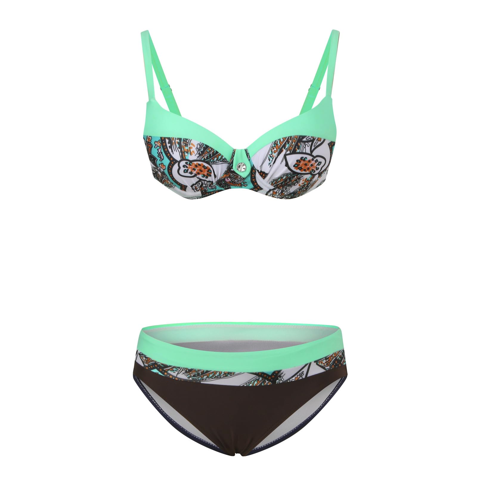 Generisch Bikini pour femme - Maillot de bain - Maillot de bain deux pièces push-up - Maillot de bain deux pièces avec imprimé froncé