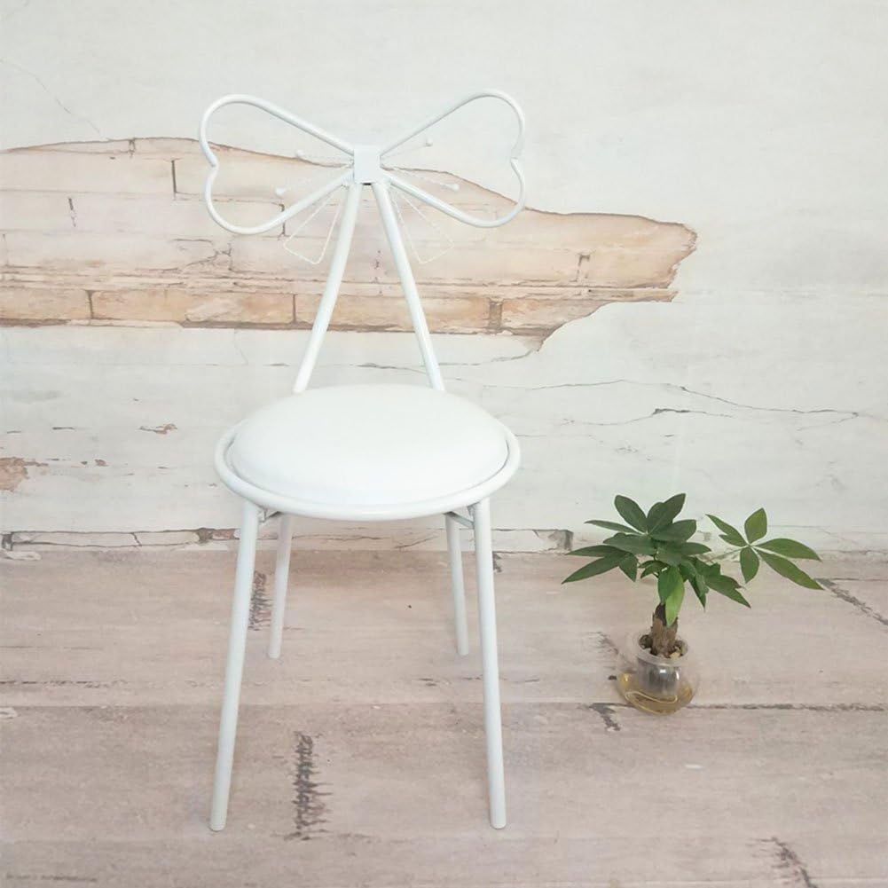 Full Love House® Make-up chair Creative Bowknot iron Northern Europe Simple and modern Leisure Backrest chair Restaurant chair Dining chair (Color : White)