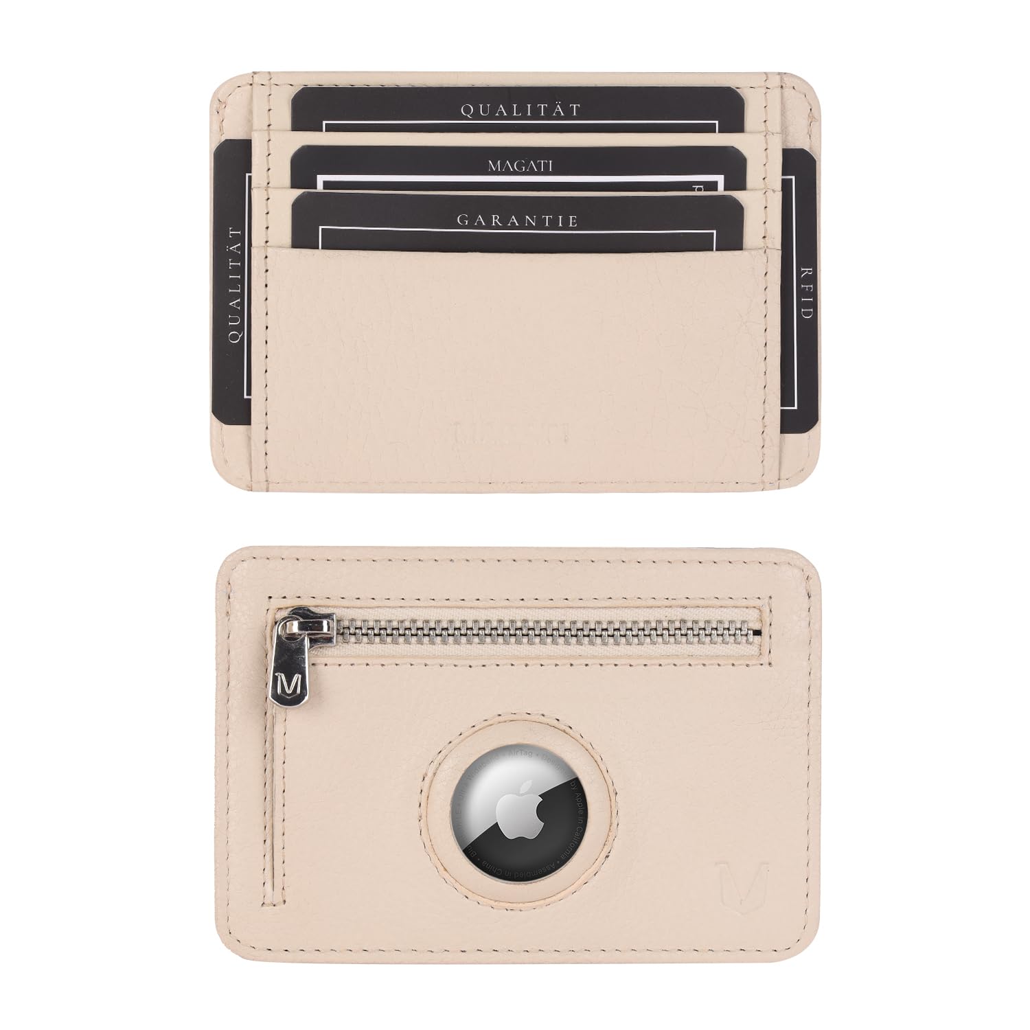 MAGATI CarWally MiniWallet con monedero, protección RFID, mini cartera para hombre y mujer, pequeño, tarjetero, beige, Mini-Wallet, Mini compartimento para monedas y compartimento para el día del aire