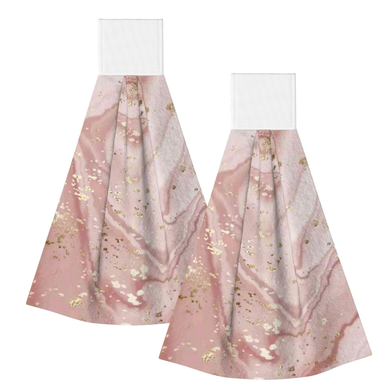 DOPKLNA Liquid Marble With Gold, 2 Pcs Hanging Coral Fiber Hand Towels for Bathroom, Absorbent Kitchen Towels