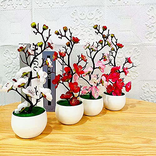 Artificial Plants For Decor, Realistic Bonsai Realistic Anti Fade Faux Silk Flower Nice-Looking Fake Plum Blossom Flower Plant #TOP1