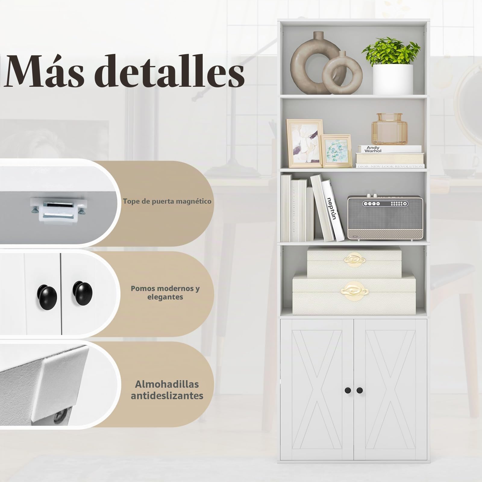 KOMFOTTEU Librería de Madera con 4 Estantes Abiertos, 60 x 24 x 180 cm
