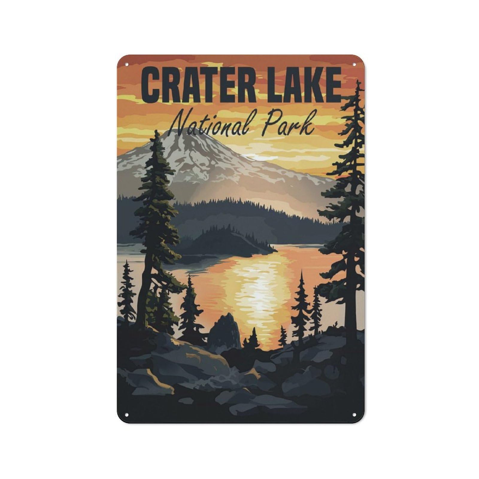 Junmoney Crater Lake National Park Sunset Tin Wall Plaque 30X20cm With For Kitchen Or Home Bar, For Vintage Wall Decor Fans, For Garage And Workshop Walls