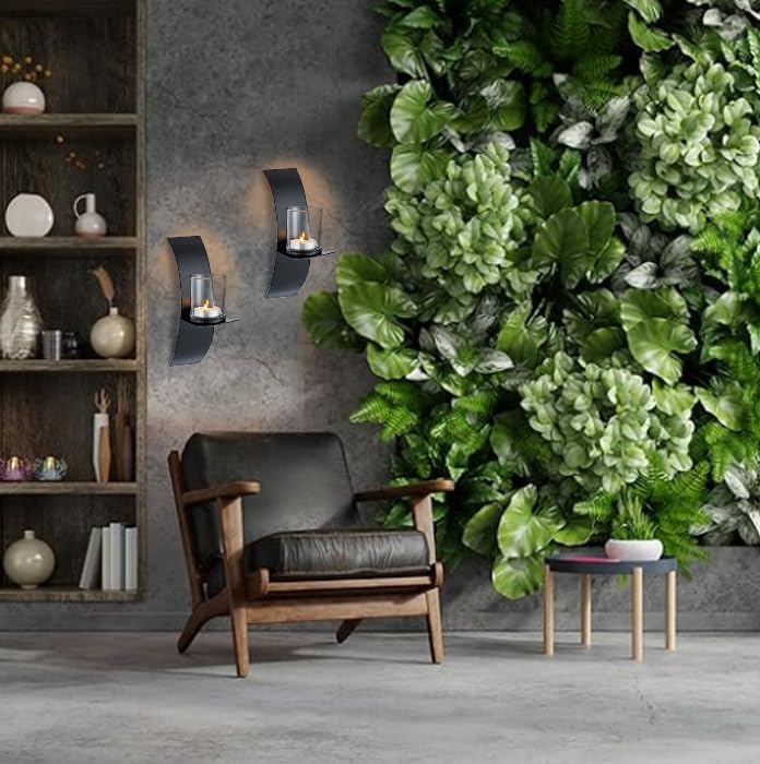 Modern Art Candle Sconces Wall Holder 2 Pcs, Vintage Candle Holder With Glass Cup Wall, Hanging Tea Light Candles for Wedding Living Dining Room Entryway Decoration