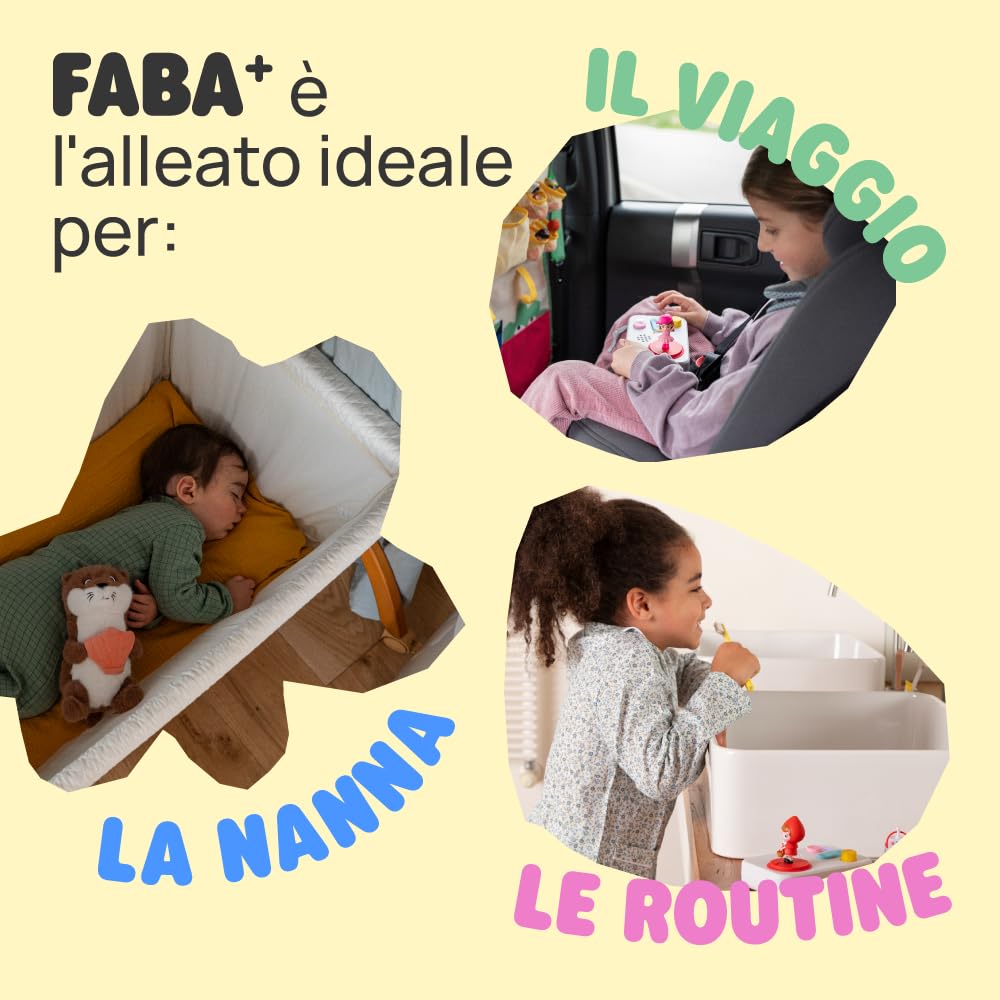 FABA + Interaktiver Geschichtenerzähler für Kinder mit Audioinhalten von 0 bis 10 Jahren, Audiobox mit Soundfigur Faba•Me, Nachtlicht, Schlafroutine, musikalisches Lernspiel, italienische Version | Soundbox mit Soundfigur Faba•Me, Nachtlicht, Schlafroutin