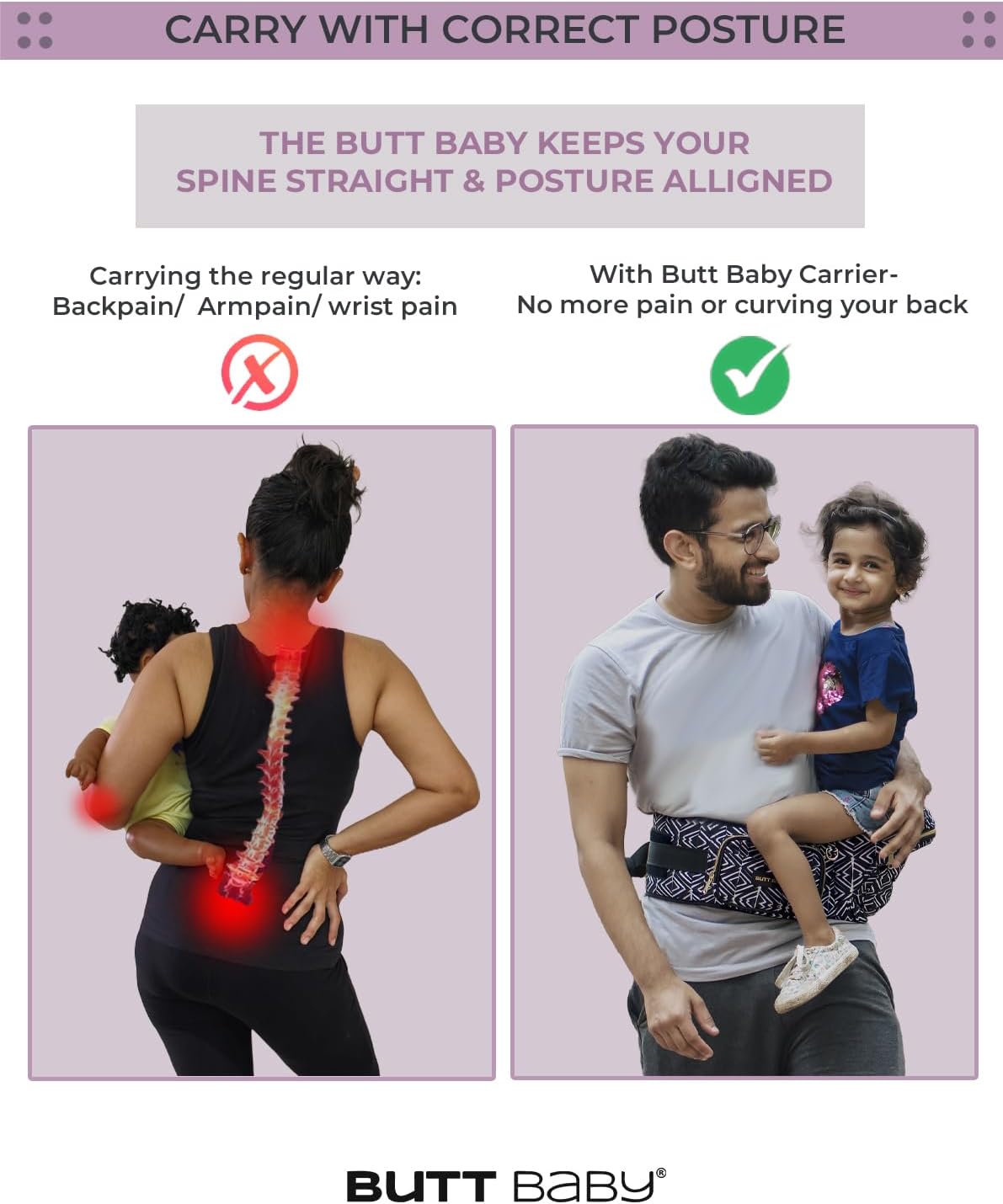 BuTT BaBy Carrier Tribal Route with Hip Seat, Ergonomic Baby Carrier with Inbuilt Mini Diaper Bag & Convertible to Sling Carry Bag, 6-in-1 Baby carrier for 5 months to 36 months or upto 20 kgs