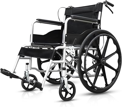 Lightweight Folding Comfortable Wheelchair with Away Footrest-Hand Brakes,Black and Sliver Mixed,18Inch Rear Wheels Transport