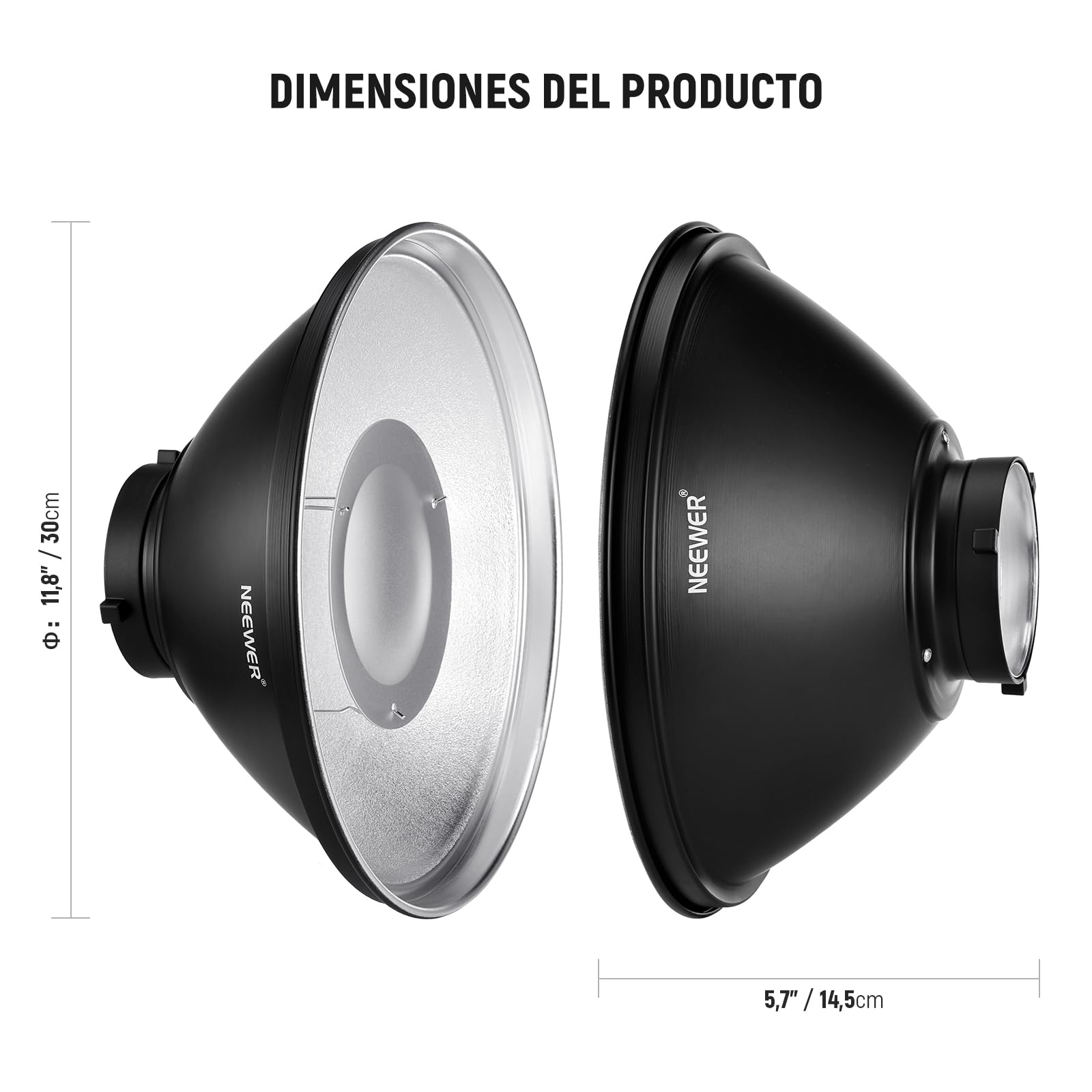 NEEWER 30cm Kit Metal Beauty Dish Bowens Mount Reflector con Calcetín Difusor, Rejilla de Panal para Luz de Video Flash Estroboscópica Compatible con Godox AD600 NEEWER CB60 Q4 Vision 4 S101, LD30 | Blanco difusor,Honeycomb Grid,para flash de estudio luz