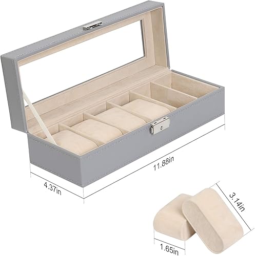Miniatura 9 de NEX Caja de reloj organizador para hombres de piel sintética superior de cristal para el almacenamiento de relojes