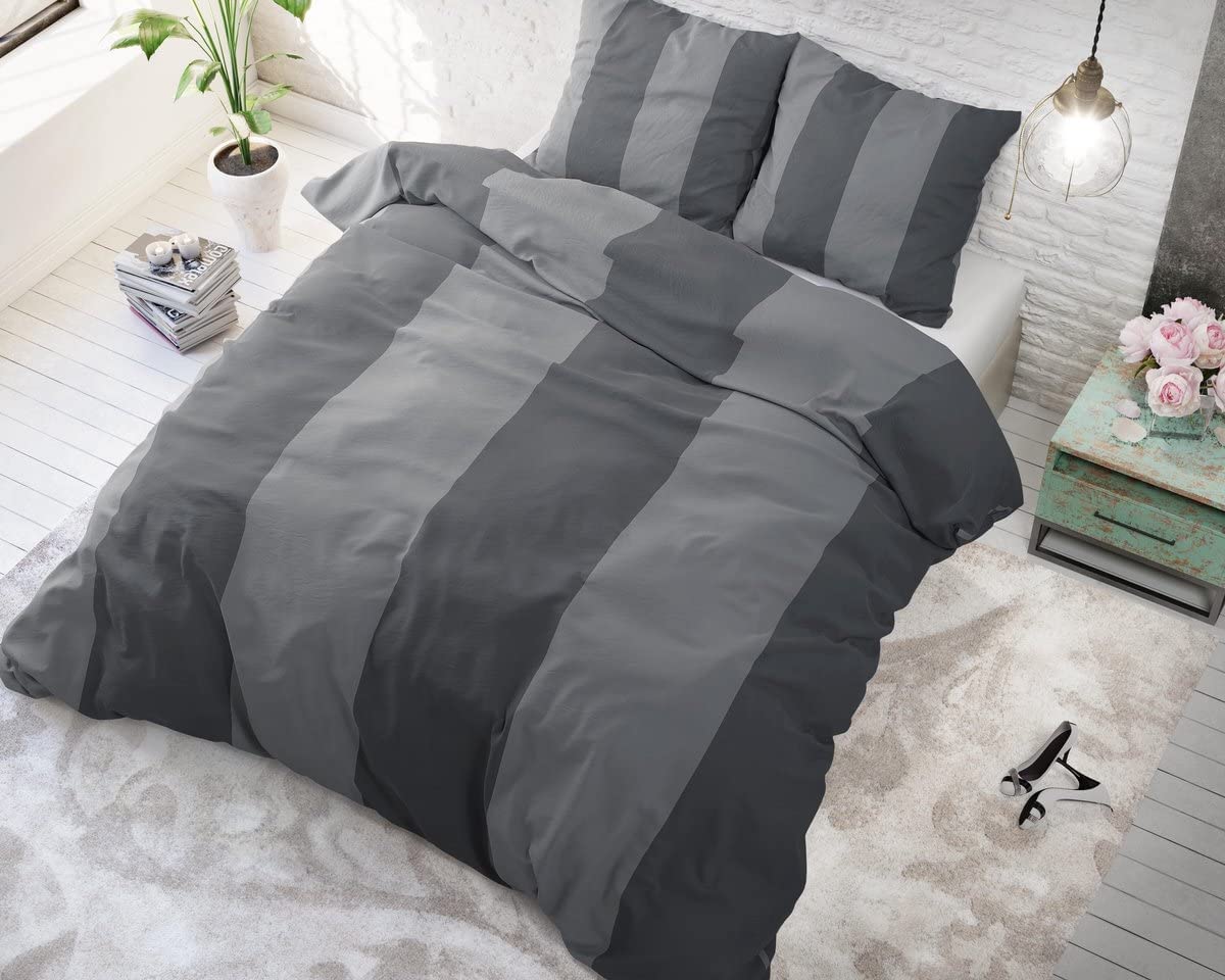 Housse de couette coton gris Martin 220x240cm avec ses 2 taies d'oreiller