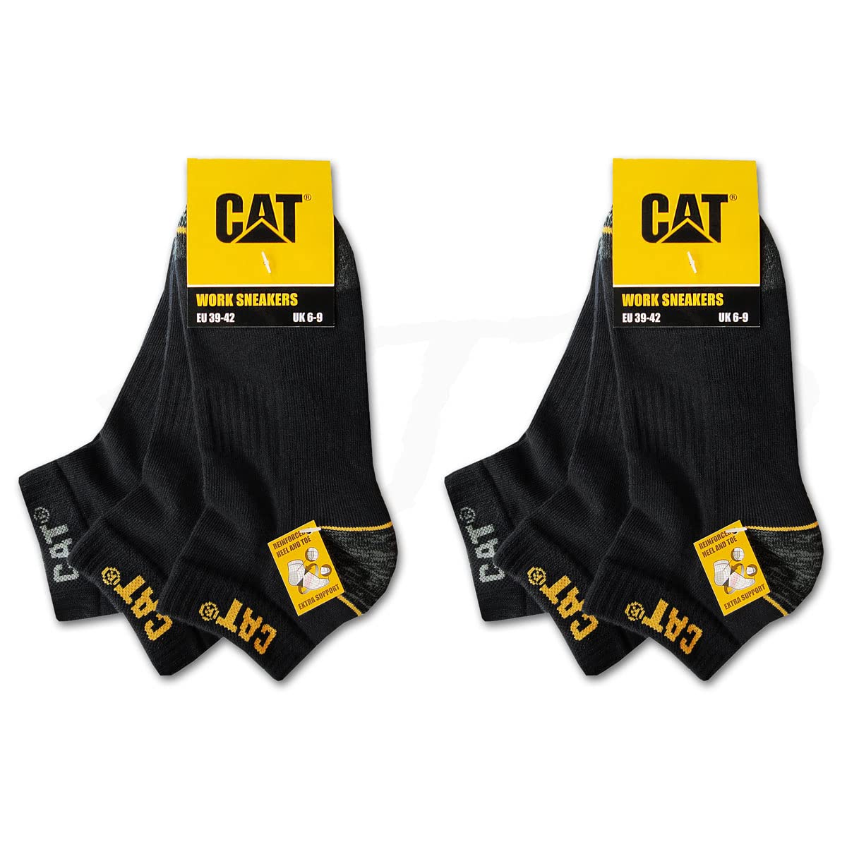 Cat Men's 6 Pairs Black Caterpillar 6 Pairs Work Trainers Work Socks Stockings In Sizes 6-16, 43-46