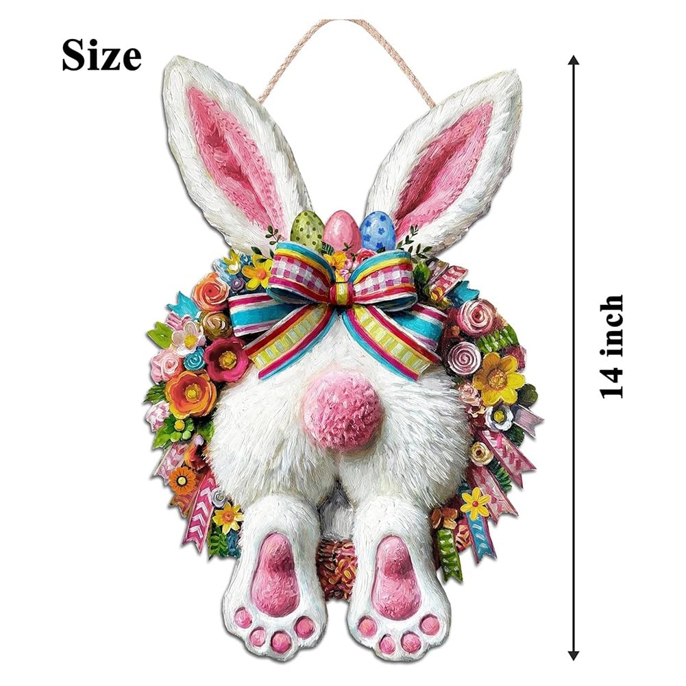 UDSKNV[KSL Spring Decoration Easter Bunny Wooden Door Decor-Flower Egg Welcome Sign for Outdoor and Indoor Home Wall Decor