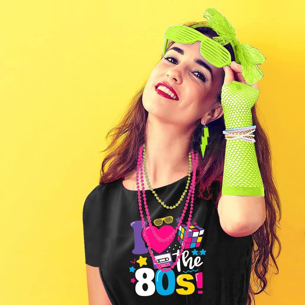 80s Outfit Women Costume Accessories Set T Shirt Shorts Tutu Skirt Neno Party Leg Warmers Headband - Image 7