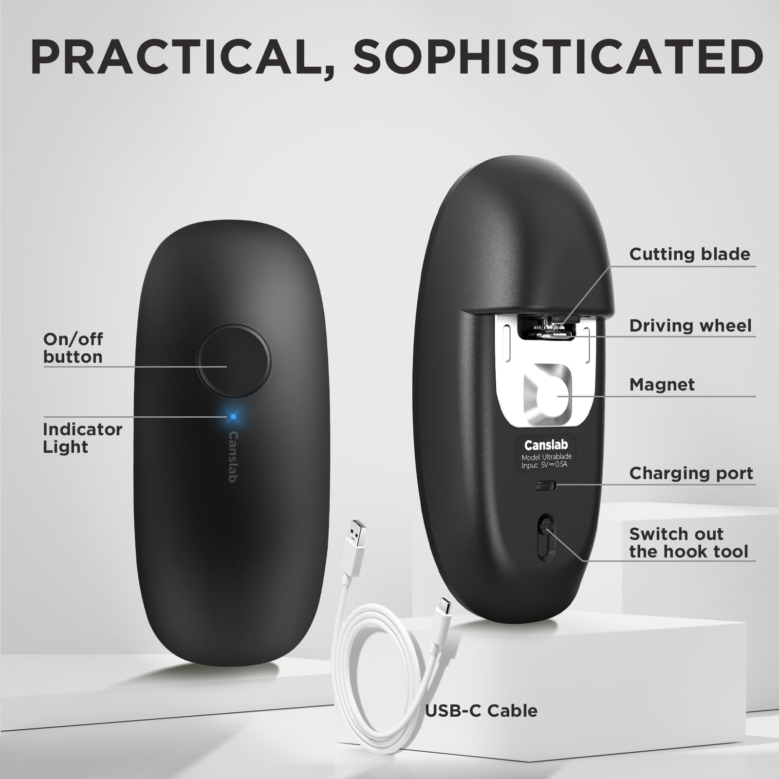 Canslab Ouvre-boîte électrique rechargeable pour personnes âgées souffrant d'arthrite - Ouvre-boîte automatique de batterie USB pour toutes les tailles - Bord lisse, mains libres, petit ordinateur