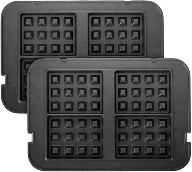 Ultratec waffle plate set for 2-in-1 contact grill and table grill, for preparing Belgian waffles, easy to insert with click mechanism, dishwasher-safe