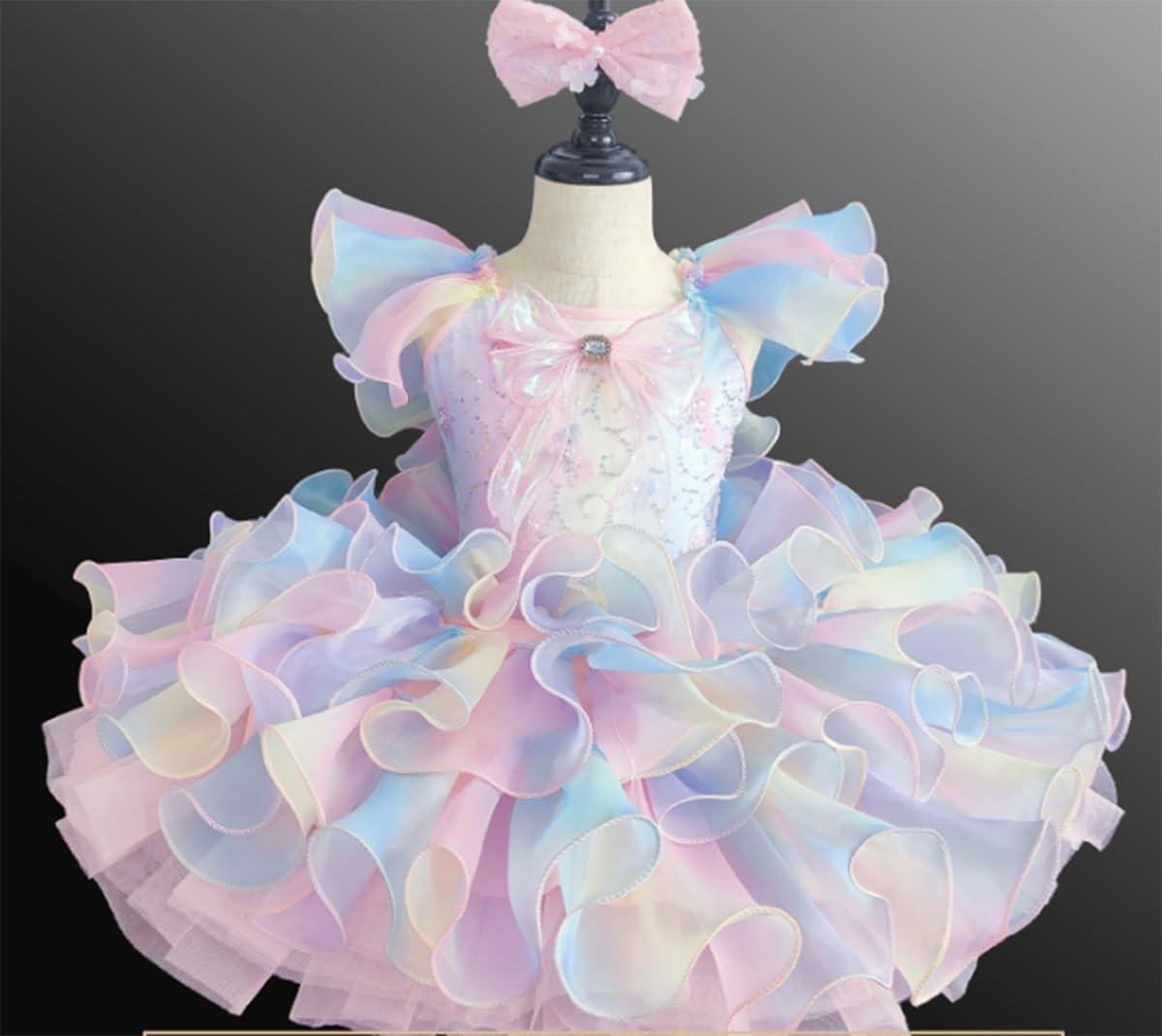Ballerina-Kostüm für Mädchen, Tüll-Tutu, Ballett-Wettbewerbskleid | Tutu Kinderkostüm Kleiner Schwan mit Rüschenärmeln Spitze Stickerei und Pailletten