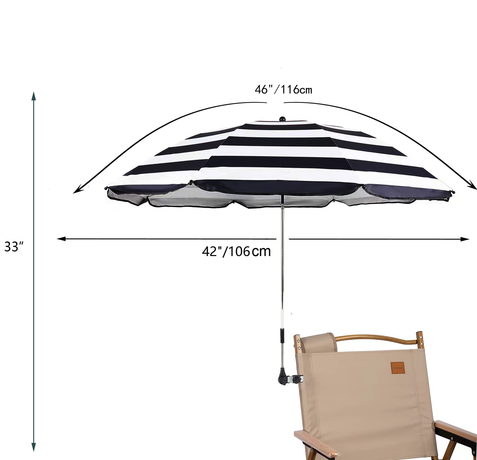 GRANDMEI Chair Parasol with Clamp,46 inches UPF 50+ Clip on Umbrella for Patio,Beach Chairs,Strollers,Wheelchairs,Golf Carts (B-Striped 2 pack) - Image 2