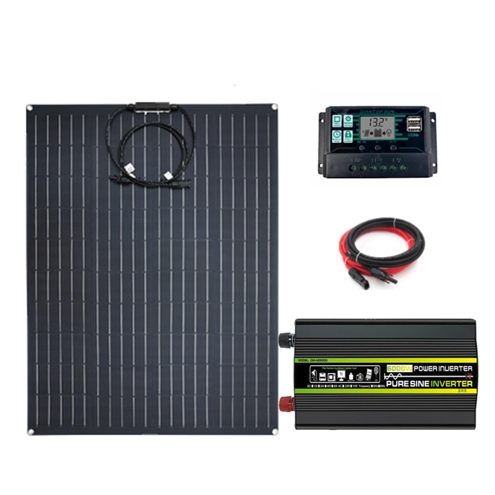 600W 300W elastyczny panel słoneczny przenośna ładowarka energetyczna na ogniwa słoneczne złącze DIY do systemu ładowania smartfona Car Camping łAtwa Instalacja(6000W 12V to 220V-01)