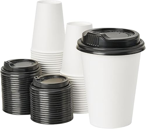 RACETOP Paquete de 50 Tazas de café desechables de 12 onzas con tapas, tazas de café caliente de papel con tapas, tazas de café para llevar, para