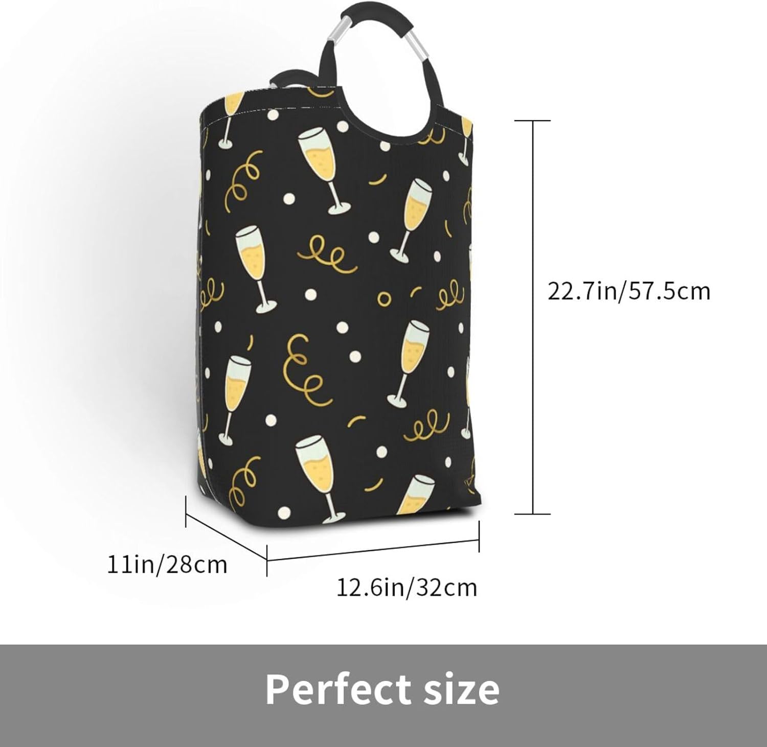50l Laundry Basket Sparkling Party Wine Glass Waterproof Laundry Hamper Foldable Clothes Laundry Bag With Handles