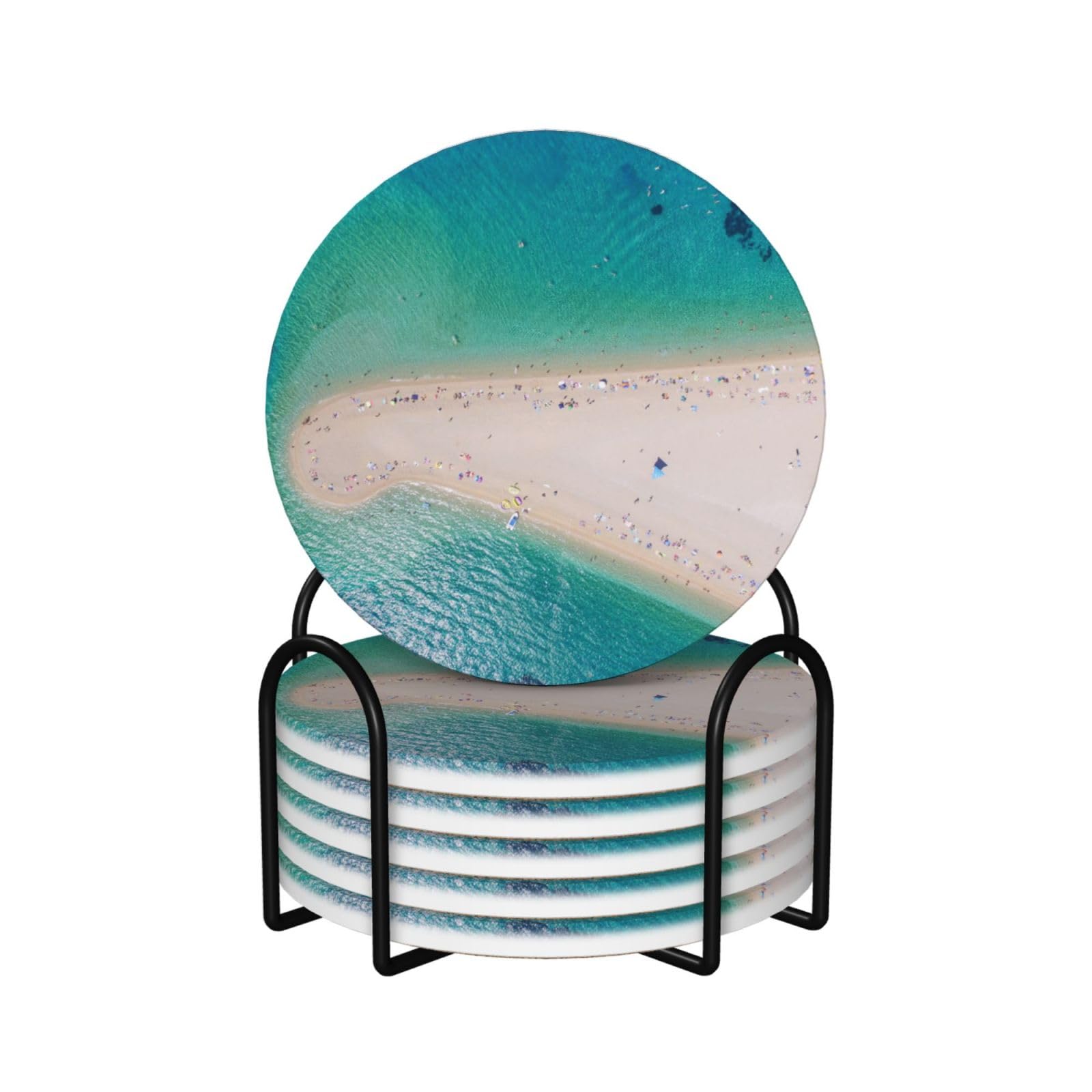 Dessous de verre en céramique Croatie (lot de 6) avec support absorbant pour verres et tasses