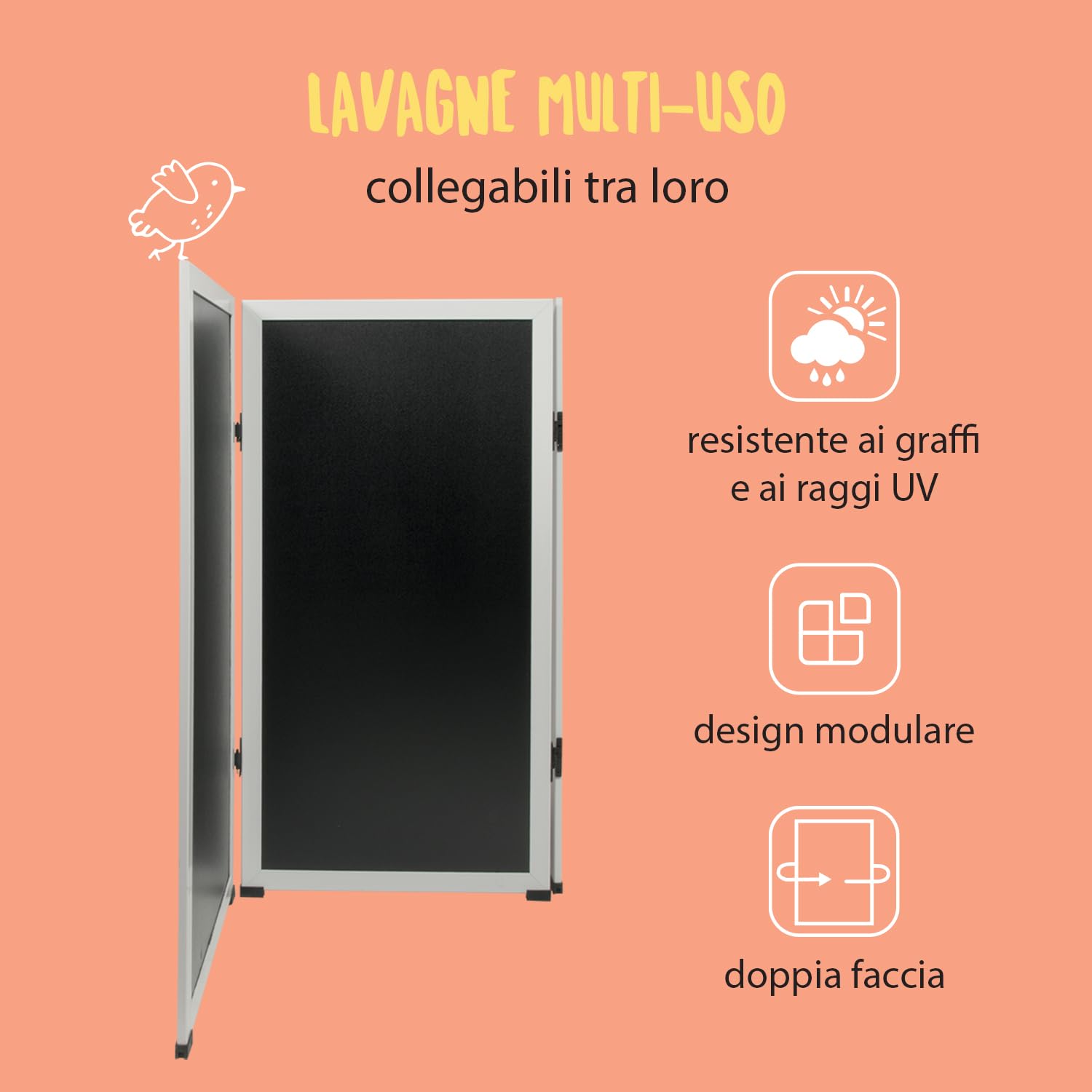 SECURIT - Lavagna Da Terra Multiboard - Per Pennarelli A Gesso Liquido- Per Caffè, Ristoranti, Bar, Negozi- 60x114,5 cm - Colore Acciaio